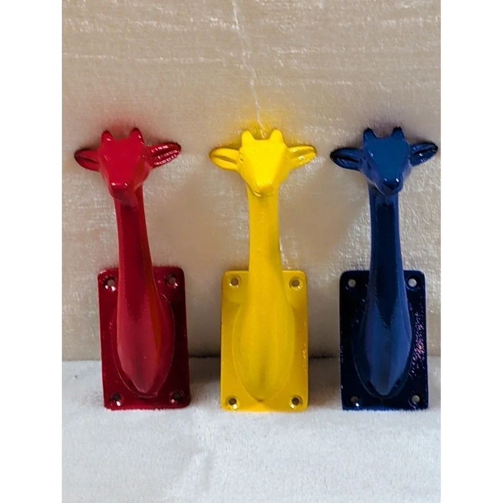 World Market Giraffe Wall Hooks Set of 3 Cast Iron Primary‎ Colors R/ Y/ B